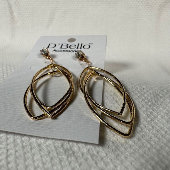 D'Bello Women's Gold Tone Cubic Zirconia Stacked Oval Dangle Earrings New - Picture 6 of 6
